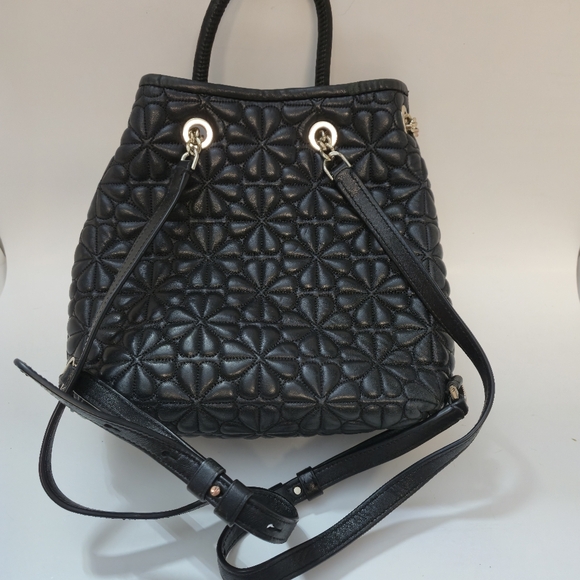 Kate Spade Black and Gold Bloom Quilted Backpack Purse - Picture 3 of 16